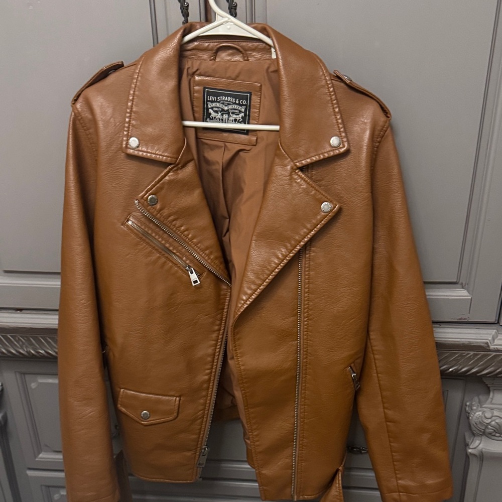 Levi's Tan Leather Biker Jacket for Women